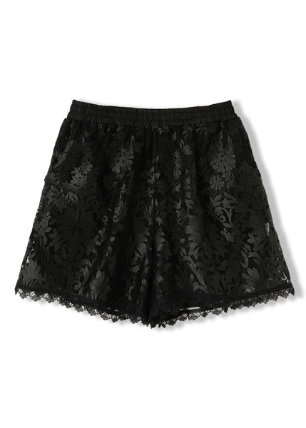 Fashion Black Embroidered Pockets Elastic Waist Lace Shorts Summer AC1012 Genistyle Shop