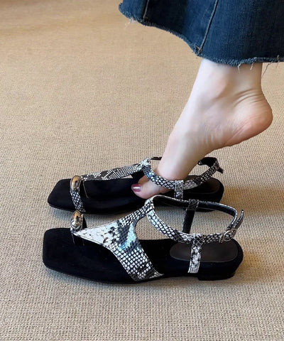 Fashion Leather Flat Black Sandals Splicing Flops Flip Faux FashionChic