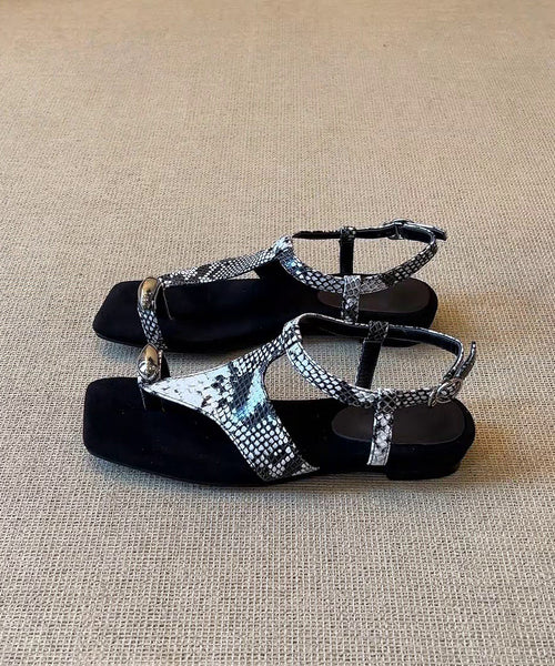 Fashion Leather Flat Black Sandals Splicing Flops Flip Faux FashionChic