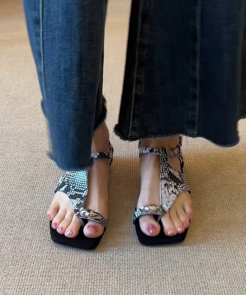 Fashion Leather Flat Black Sandals Splicing Flops Flip Faux FashionChic