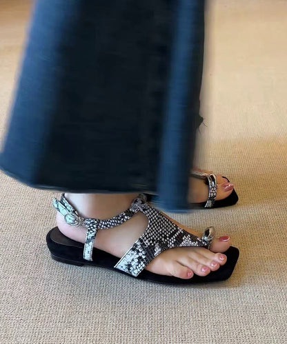 Fashion Leather Flat Black Sandals Splicing Flops Flip Faux FashionChic
