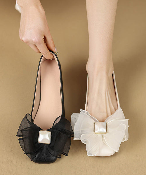 Fashion Shoes Splicing Bow For Black Flat Women FashionChic