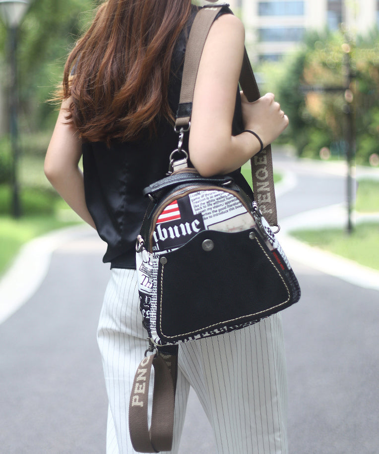 Fashion Black Graphic Cotton Patchwork Calf Leather Satchel Bag Handbag ZX1005 Ada Fashion