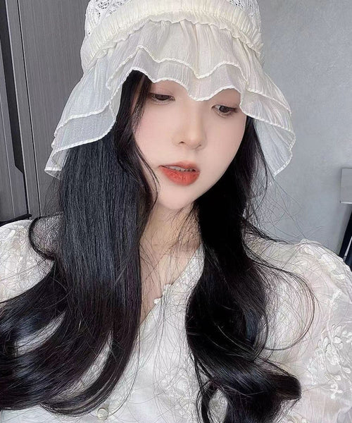 Fashion Black Hollow Out Lace Ruffles Bucket Hat YU1016 Hat-HAT240528