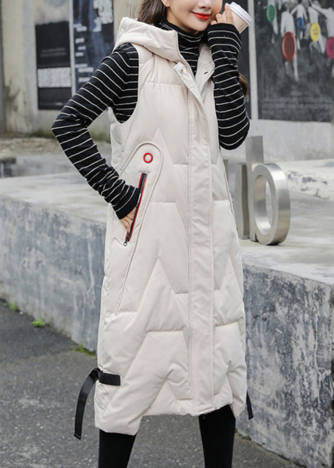 Fashion Black Hooded Patchwork Long Duck Down Vest Sleeveless TD032