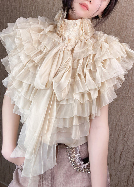 Fashion Black Layered Ruffled Stand Collar Bow Shirts Summer ZL071 SH-LF-STP240621