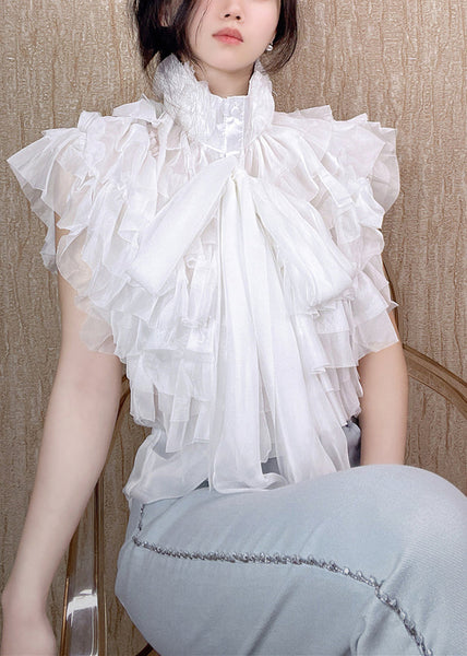 Fashion Black Layered Ruffled Stand Collar Bow Shirts Summer ZL071 SH-LF-STP240621