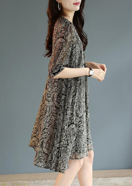 Fashion Black Oversized Print Chiffon Tea Dress Summer YY030 OL-SDL2408-16