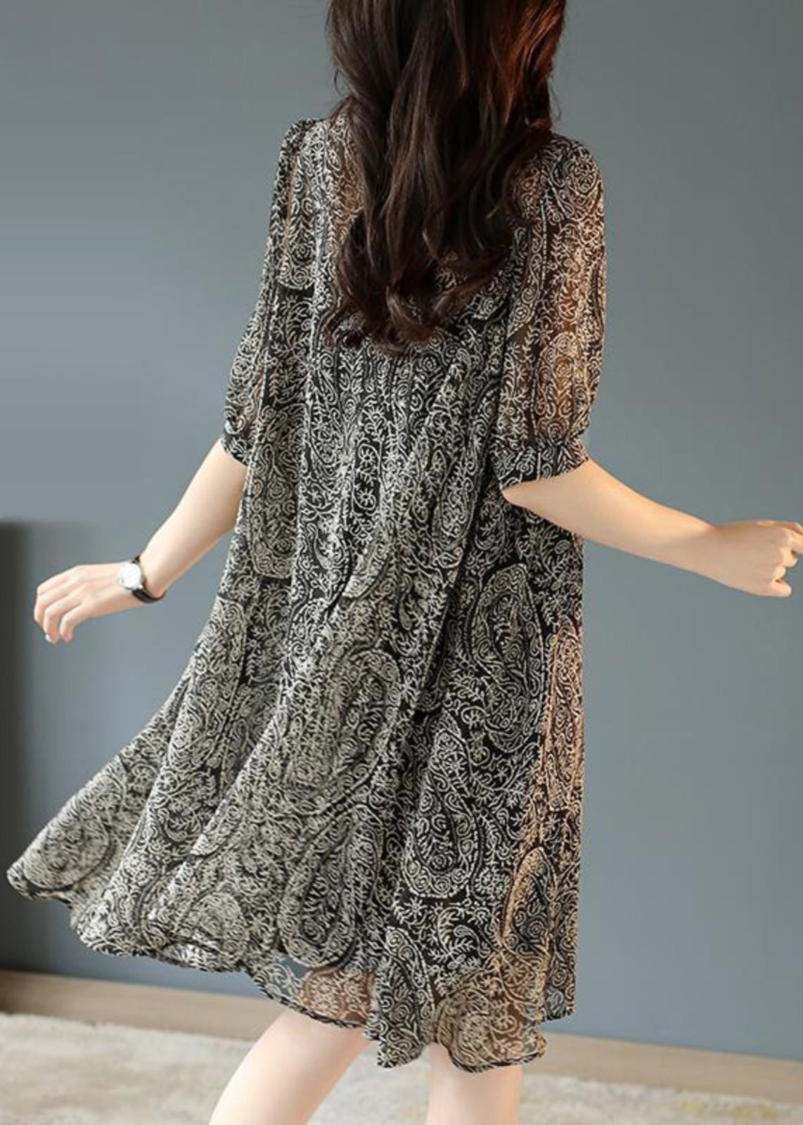 Fashion Black Oversized Print Chiffon Tea Dress Summer YY030 OL-SDL2408-16