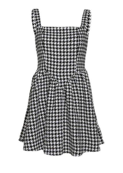Summer Dress Spaghetti Fashion Black Cotton Strap Plaid FashionChic