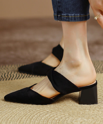 Fashion Black Pointed Toe Chunky Heel Slide Sandals RT1023 Ada Fashion