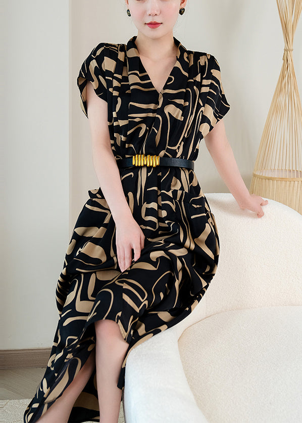 Fashion Black Print Silm Fit Chiffon Dress Summer YY025 OL-SDL2408-16