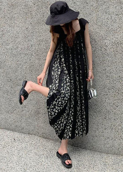 Fashion Black Print Wrinkled Patchwork Cotton Dresses Summer WW1022 Ada Fashion