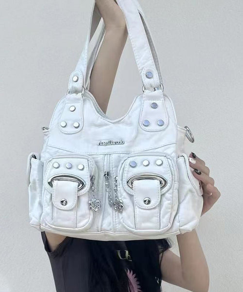 Fashion Black Rivet Faux Leather Satchel Handbag MM047 Bag-BGS240620