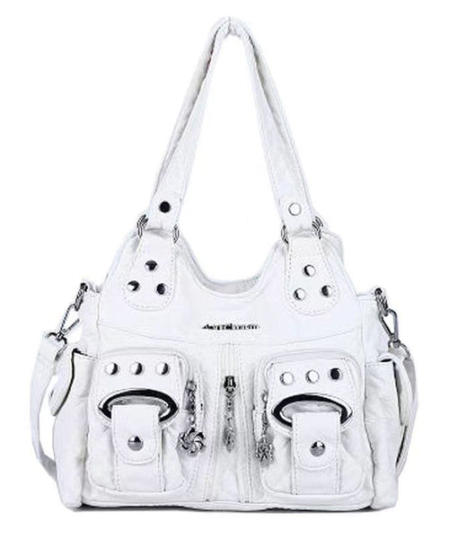 Fashion Black Rivet Faux Leather Satchel Handbag MM047 Bag-BGS240620