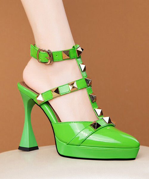 Fashion Black Rivet High Heel Sheepskin Platform Sandals JJ009 Shoe-LX240609