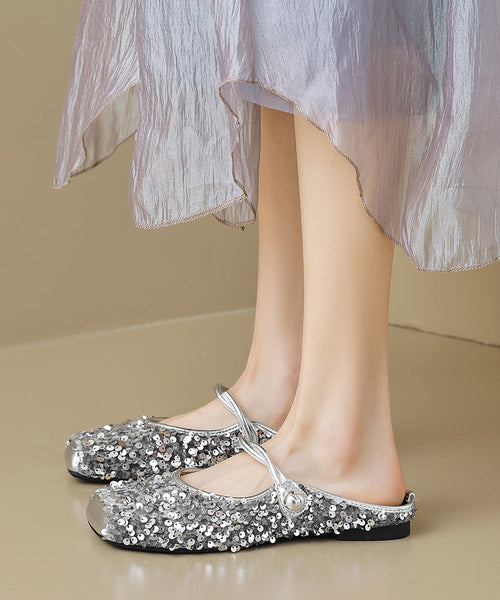 Strap Splicing Sandals Black Fashion Sequins Buckle Slide FashionChic