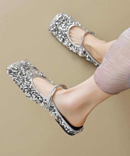 Strap Splicing Sandals Black Fashion Sequins Buckle Slide FashionChic