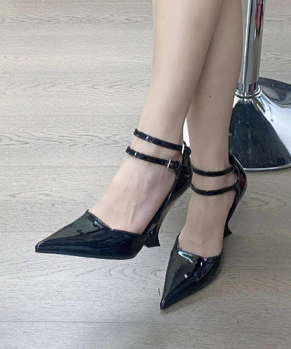 Fashion Black Splicing Buckle Strap Wedge Sandals Pointed Toe OI023 shoe-PG240801