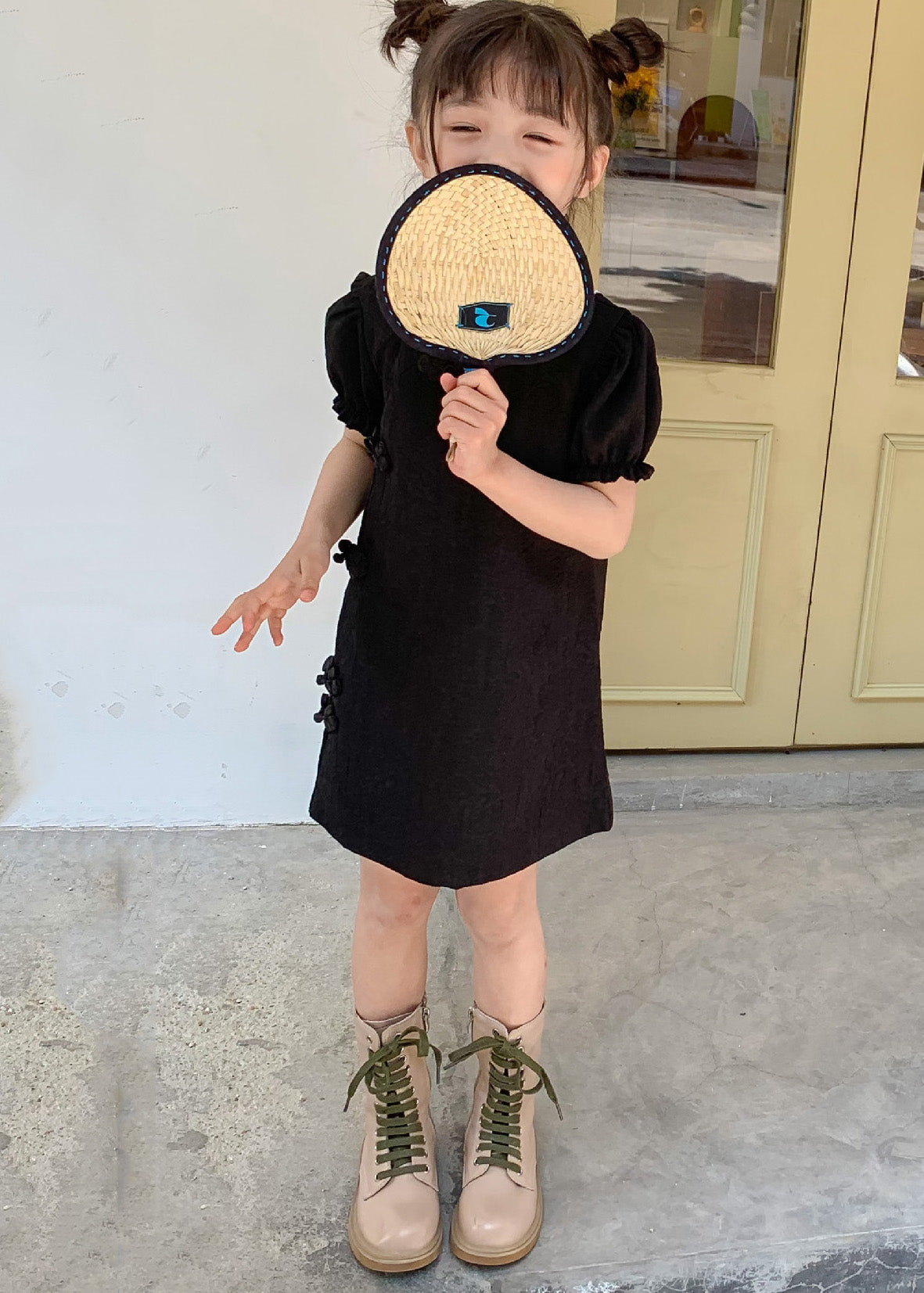 Fashion Black Square Collar Embroideried Girls Mid Dresses Summer MN019 MM-RCTZ-SDGM240701