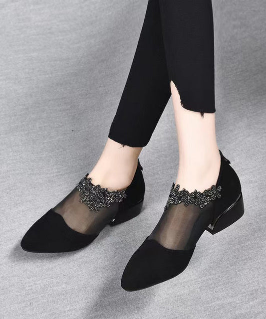 Fashion Black Suede Tulle Splicing Zircon High Heels SL1001 Ada Fashion