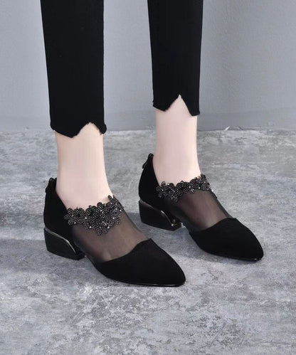 Fashion Black Suede Tulle Splicing Zircon High Heels SL1001 Ada Fashion