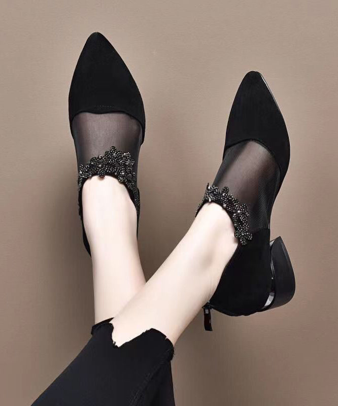 Fashion Black Suede Tulle Splicing Zircon High Heels SL1001 Ada Fashion