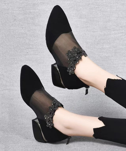 Fashion Black Suede Tulle Splicing Zircon High Heels SL1001 Ada Fashion