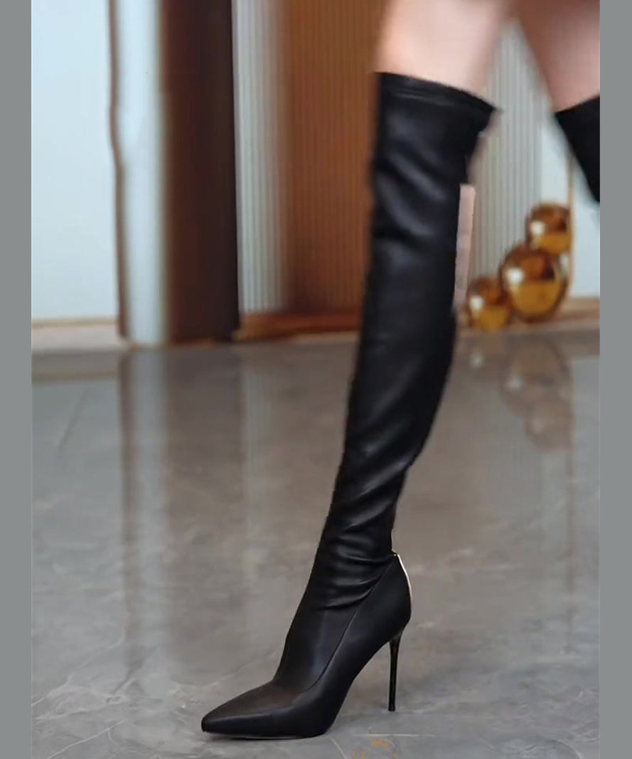 Fashion Black Zippered Splicing Stiletto Knee Boots TE012 ABC