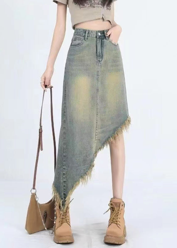 Fashion Blue Asymmetrical Tasseled Denim Skirt Summer EE1012 SH-LF-SKTS240517