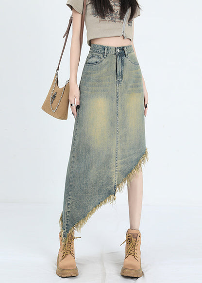 Fashion Blue Asymmetrical Tasseled Denim Skirt Summer EE1012 SH-LF-SKTS240517