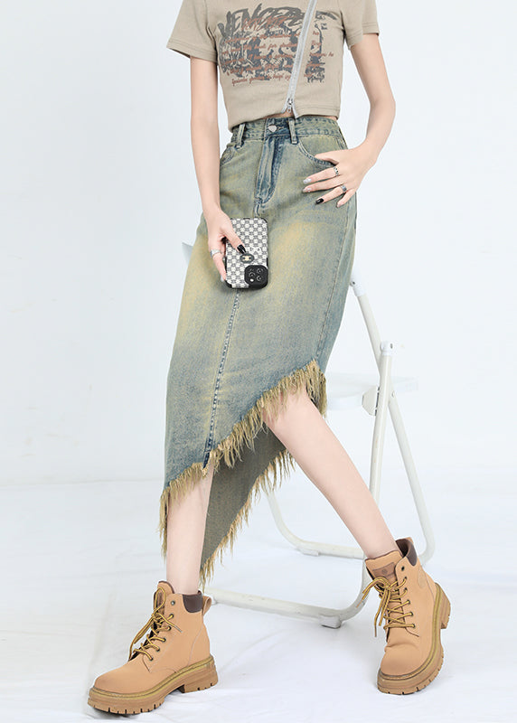 Fashion Blue Asymmetrical Tasseled Denim Skirt Summer EE1012 SH-LF-SKTS240517