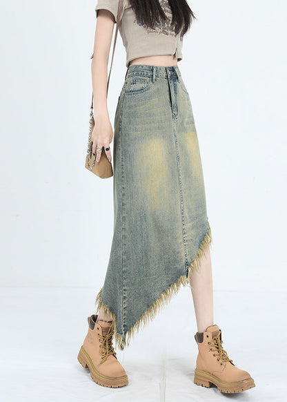 Fashion Blue Asymmetrical Tasseled Denim Skirt Summer EE1012 SH-LF-SKTS240517