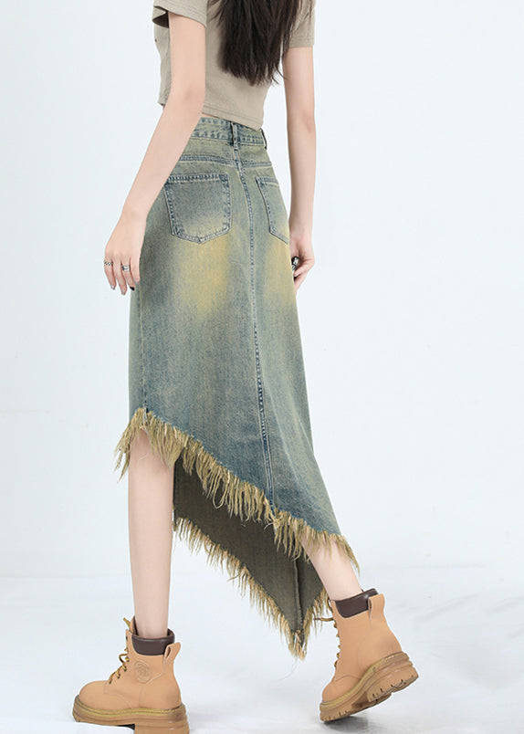 Fashion Blue Asymmetrical Tasseled Denim Skirt Summer EE1012 SH-LF-SKTS240517