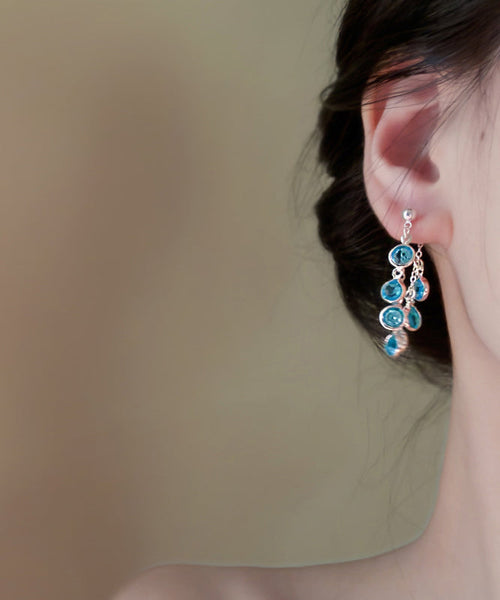Tassel Of Blue Drop Fashion Grapes Copper Crystal Earrings Bunch FashionChic