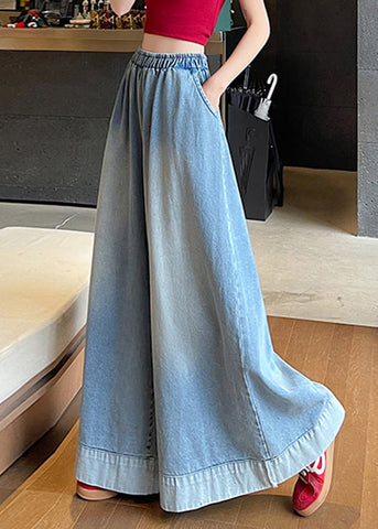 Leg Wide Blue Pockets Waist Fashion Jeans Elastic FashionChic
