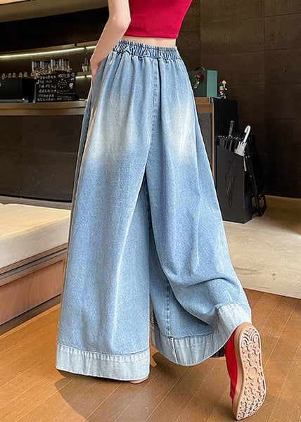 Leg Wide Blue Pockets Waist Fashion Jeans Elastic FashionChic