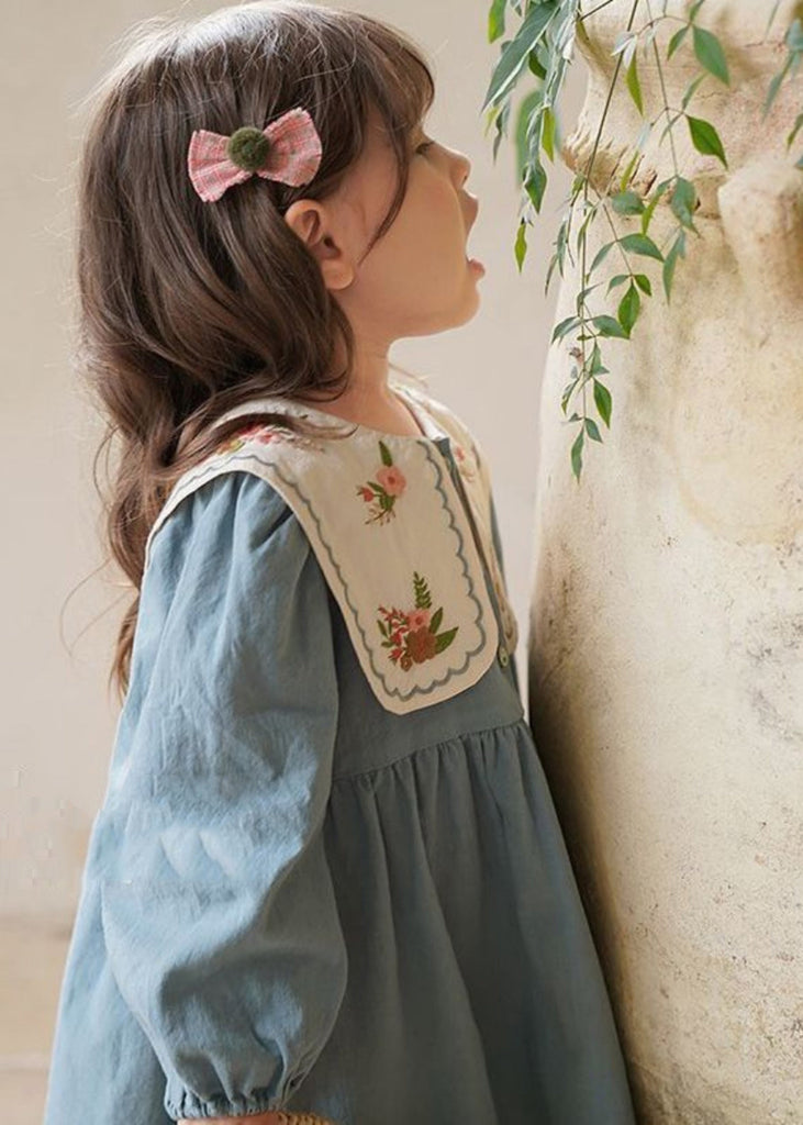 Fashion Blue Embroideried Patchwork Girls Long Dress Fall SS1034 MM-RCTZ-FDL240601