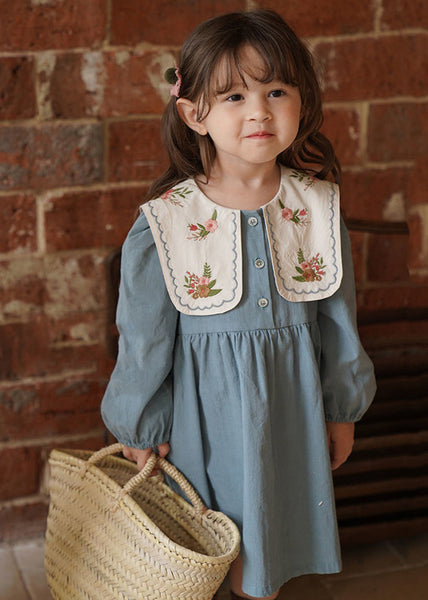 Fashion Blue Embroideried Patchwork Girls Long Dress Fall SS1034 MM-RCTZ-FDL240601