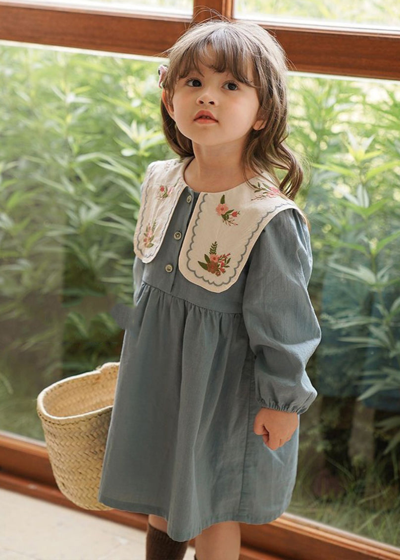 Fashion Blue Embroideried Patchwork Girls Long Dress Fall SS1034 MM-RCTZ-FDL240601