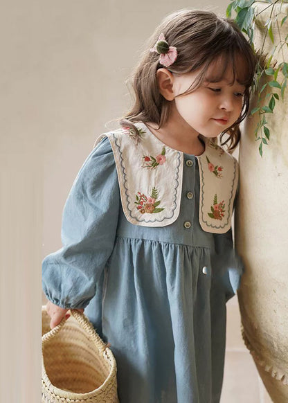 Fashion Blue Embroideried Patchwork Girls Long Dress Fall SS1034 MM-RCTZ-FDL240601