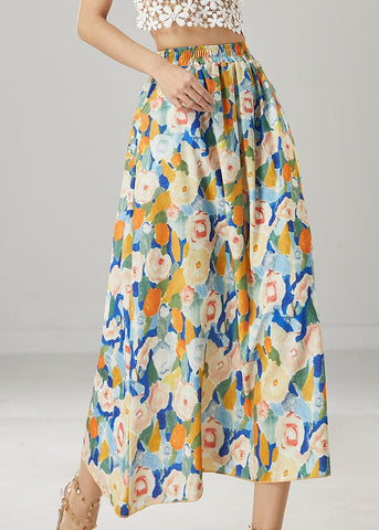 Fashion Blue Floral Elastic Waist Chiffon Skirts Summer YU1009 Ada Fashion