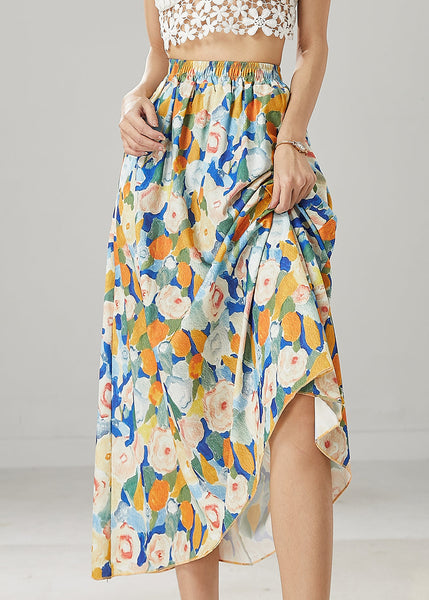 Fashion Blue Floral Elastic Waist Chiffon Skirts Summer YU1009 Ada Fashion