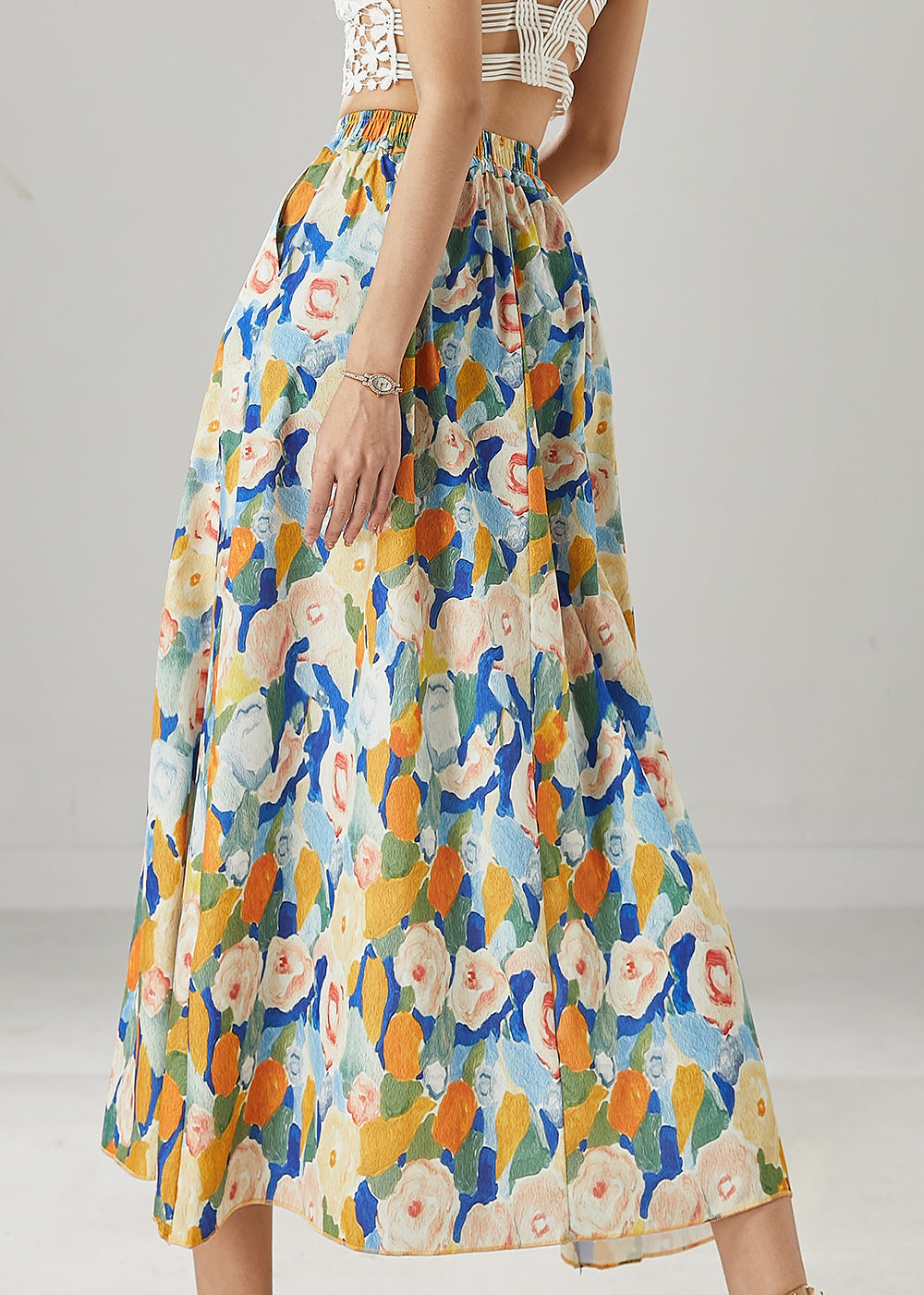 Fashion Blue Floral Elastic Waist Chiffon Skirts Summer YU1009 Ada Fashion