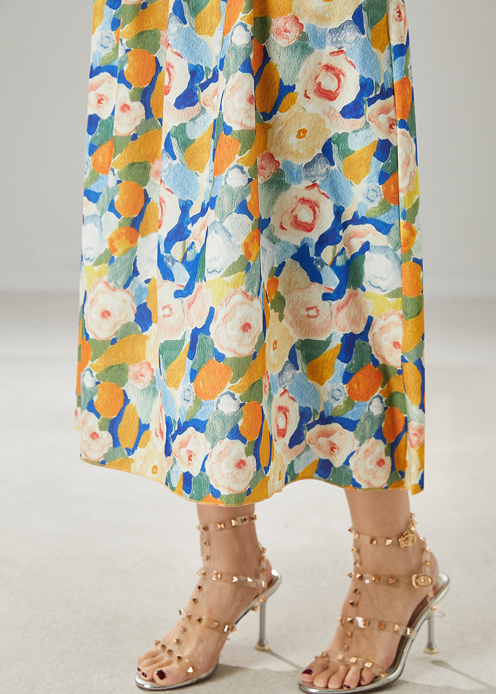 Fashion Blue Floral Elastic Waist Chiffon Skirts Summer YU1009 Ada Fashion