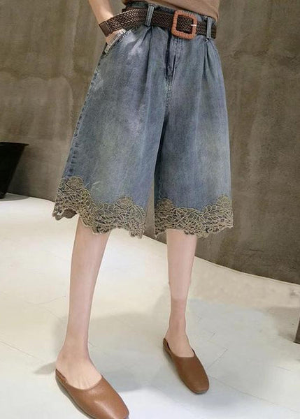 Pants Denim Patchwork Summer Fashion Hot Lace Blue FashionChic