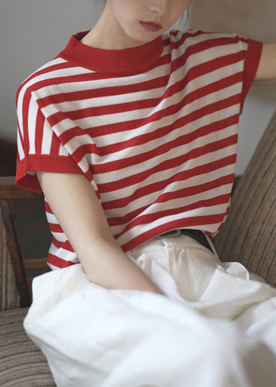 Fashion Blue O Neck Striped Cotton T Shirts Top Summer TH029