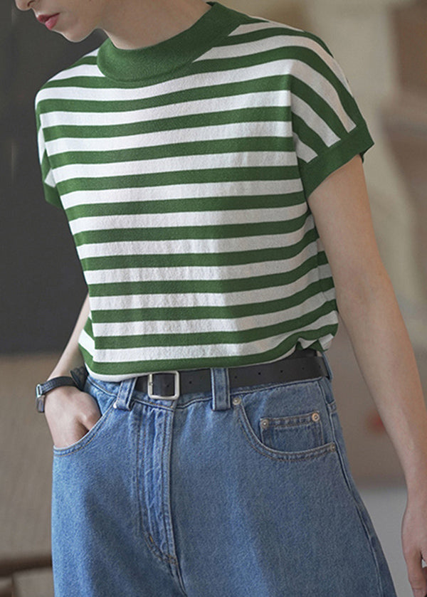 Fashion Blue O Neck Striped Cotton T Shirts Top Summer TH029