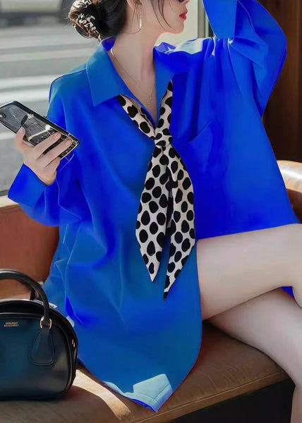 Collar Peter Blue Shirt Fashion Spring Pan Solid FashionChic