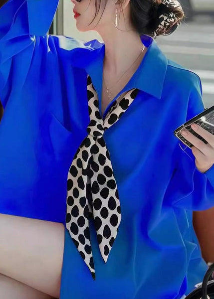 Collar Peter Blue Shirt Fashion Spring Pan Solid FashionChic